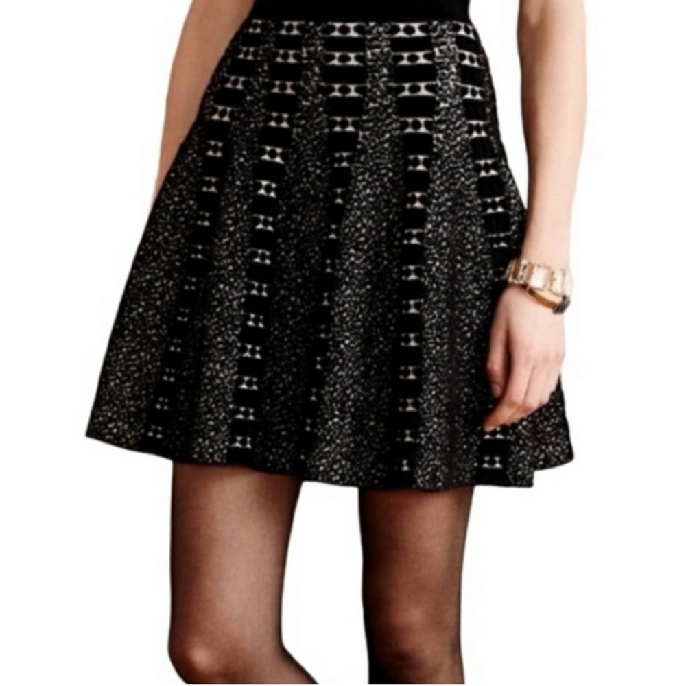 Anthropologie Moth Black White Jacquard Knit Sweater Skater Skirt Size Medium